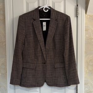 Ann Taylor Brown Plaid One Button Blazer
